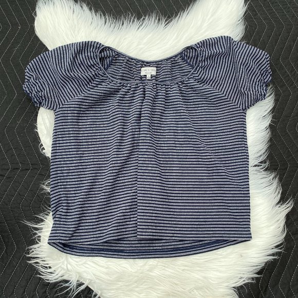 Madewell Texture & Thread Peasant Top in Stripe Navy - Picture 2 of 6